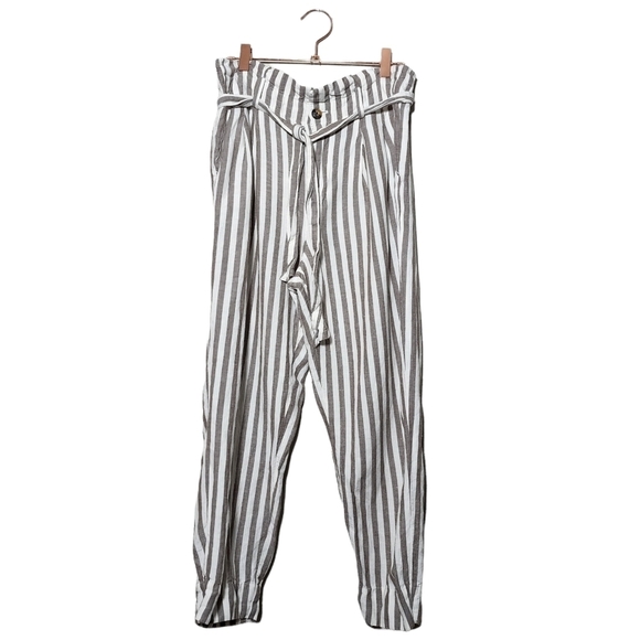MADEWELL Striped Linen-Blend Paperbag Pants Size 2‎ - Picture 1 of 13
